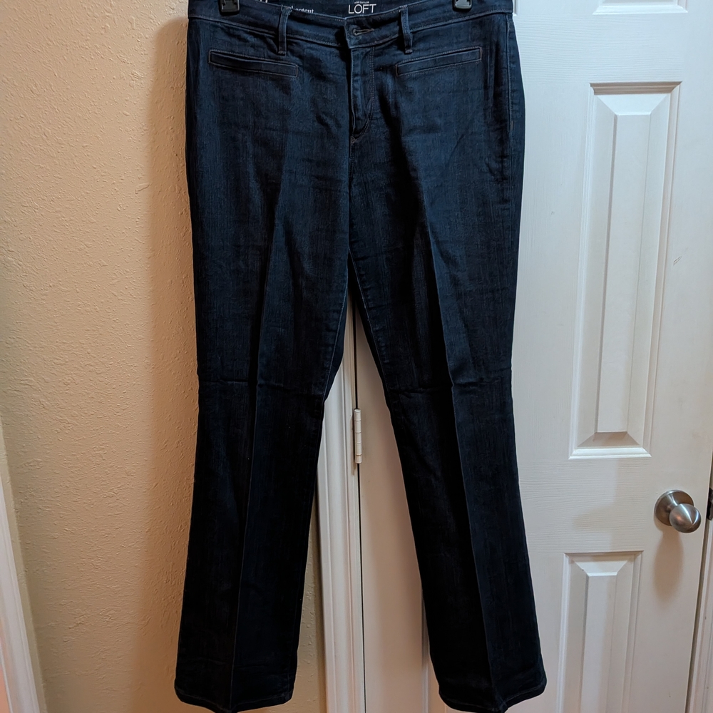 LOFT Black Dark Wash Straight Leg Jeans (Fits Size 14 and Tall Girl Friendly)